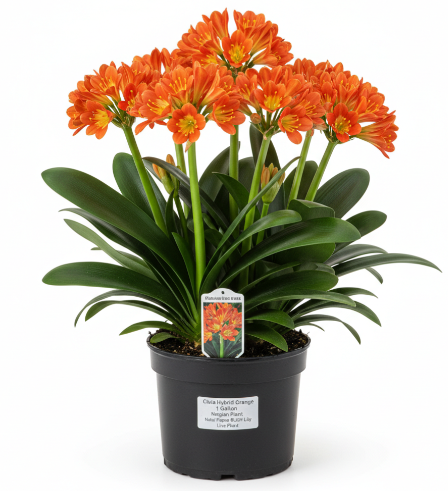 bush lily flower Clivia Hybrid Orange 1 Gallon Belgian Plant Natal Flower Bush Lily Live Plant